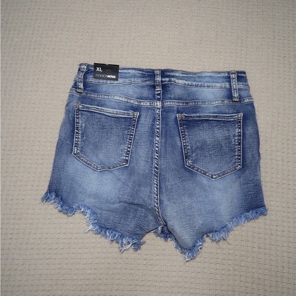 Fashion Nova Distressed Blue Jean Shorts - Picture 3 of 7